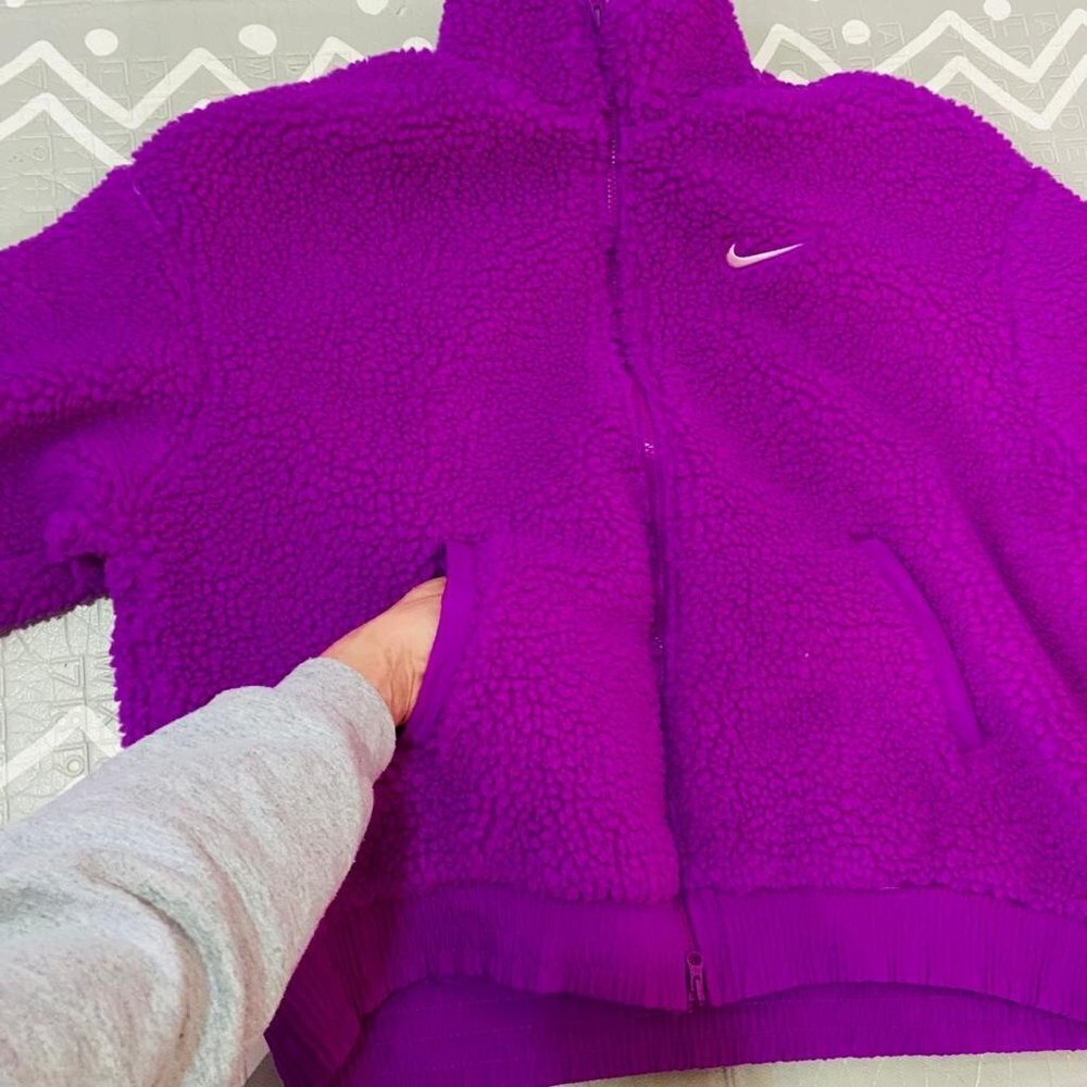 Vintage retro Nike Sherpa fuzzy thick purple pink jacket coat - Picture 10 of 10